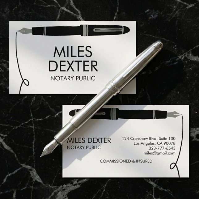 Professionell Fontän Pen Logotyp  Underskrift Offe Visitkort (Professional Fountain Pen Logo Sign Notary Public Business Card
)