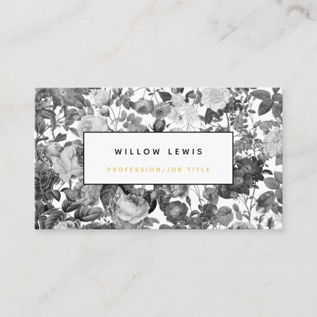 Professionell för Blommigt av svartvitt och Guld-V Visitkort (Framsida)