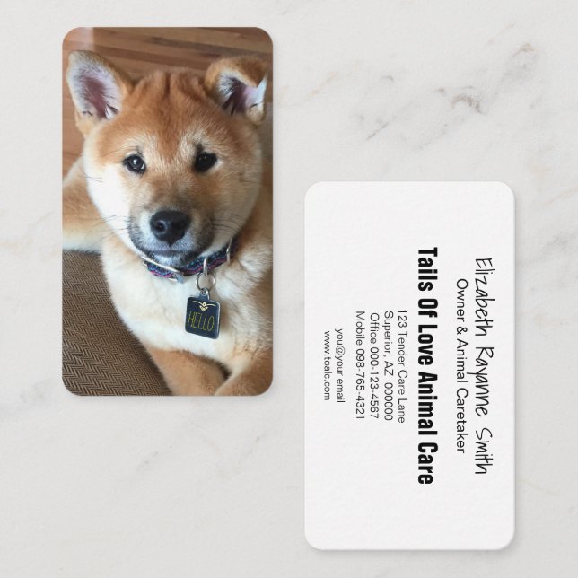 Professionell för djurvård Shiba Inu Puppy Photo Visitkort (Fram/baksida)