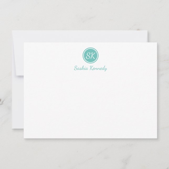 Professionell för elegant Aqua Script Monogram Anteckningskort (Framsida)