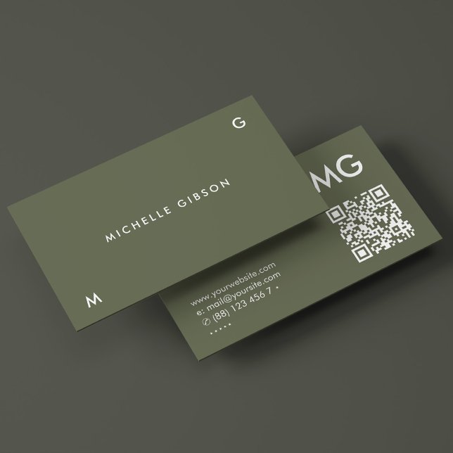 Professionell för enkel Initialer-Grönt-, minimalt Visitkort (Simple Initials Army Green Professional Minimal Business Card
)