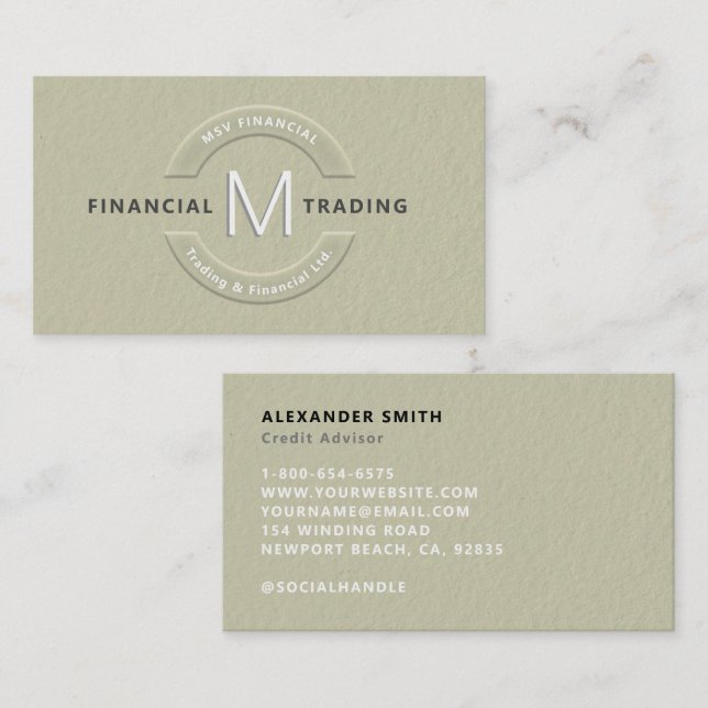 Professionell för finansflyg, Embossed Monogram Visitkort (Fram/baksida)