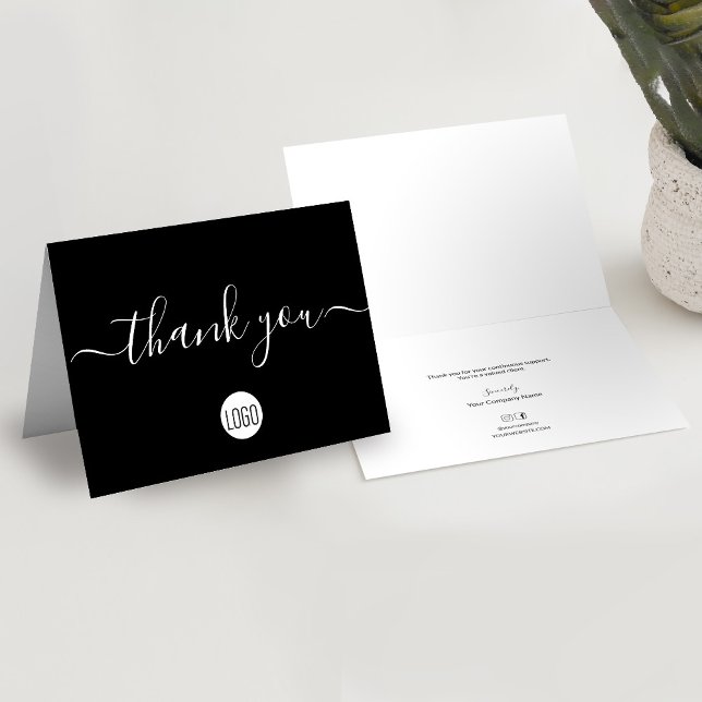 Professionell för kundvärdering för svart Anpassni Tack Kort (Black White, simple, custom logo, business thank you folded card.)