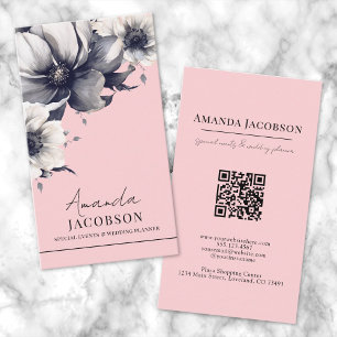 Professionell för lodrät QR-Elegant för Rosa Blom Visitkort