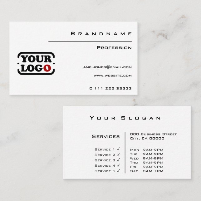 Professionell för Logotyp av klassisk vit Anpassni Visitkort (Fram/baksida)