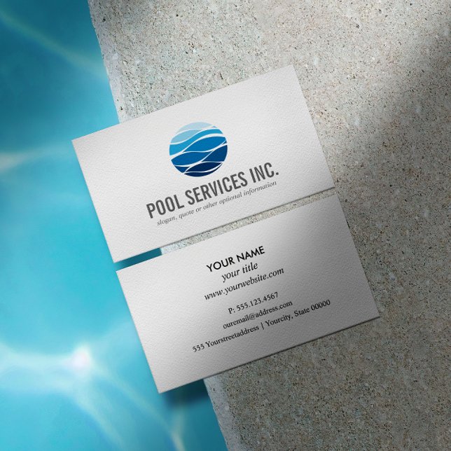 professionell för logotyp för reparationstjänster  visitkort (Pool Cleaning and Repair Services: Circle Logo Professional Business Card for Your Pool Maintenance )