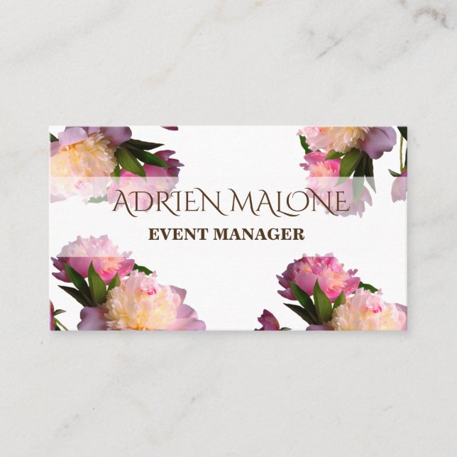 Professionell för Peonies Elegant Blommigt Visitkort (Framsida)