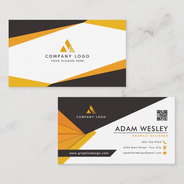 Professionell för QR-kod för abstrakt Black & Oran Visitkort (Fram/baksida)