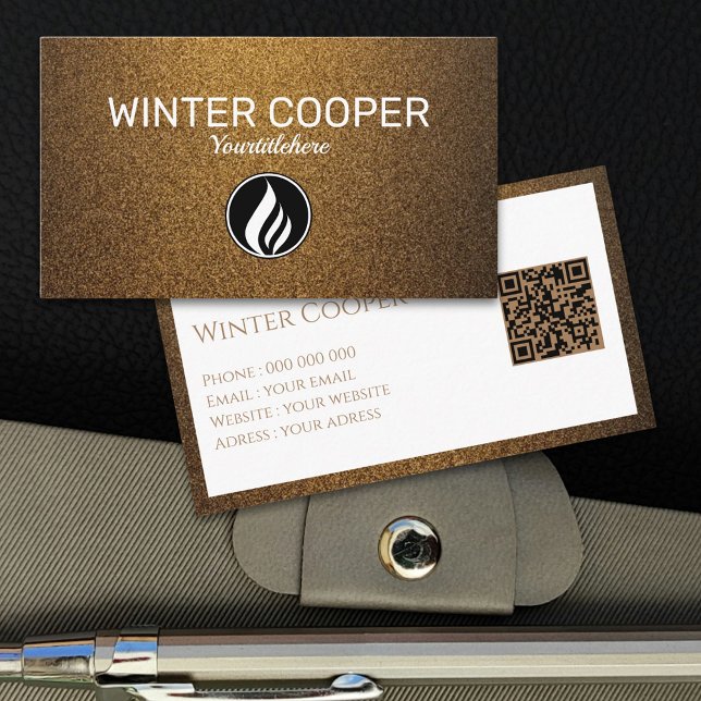 Professionell för QR-logotyp för koppar-guld-gnist Visitkort (QR Code and logo - copper gold sparkle design Business Card)