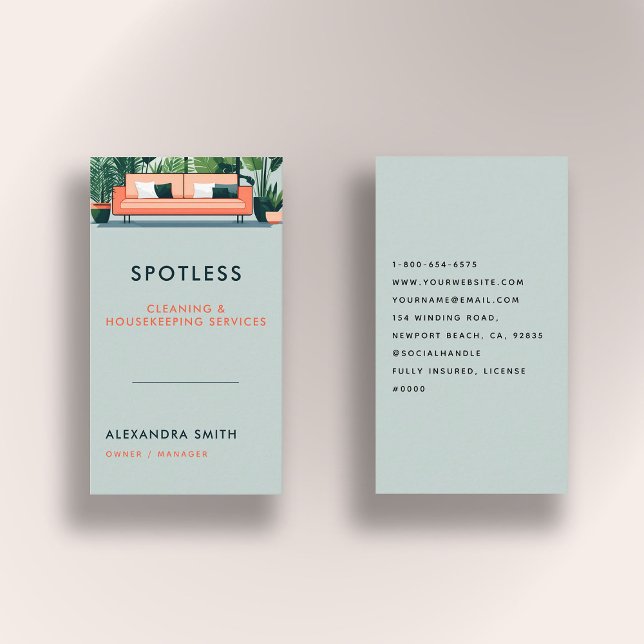 Professionell för städning av hushållsuppehåll visitkort (cleaning housekeeper janitorial business card retro vintage elegant modern chic simple minimalist)