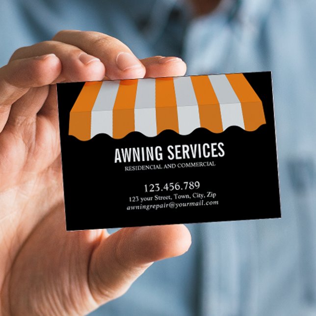Professionell för Städning av vitlingstjänster för Visitkort (Yellow and White Striped Awning Business Card: Custom Design, Repair, Motorization, and More Service)