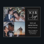 Professionell för svart fotokollage Logotyp-fotosk<br><div class="desc">Dubblans flygblad för en professionell fotograf,  där du kan visa tre av dina foton tillsammans med logotypen. Lägg till namn och specialitet eller titel eller tjänst på omslaget. Baksidan har faux guld-spatter,  en annan logotyp och din kontaktinformation i svart.</div>