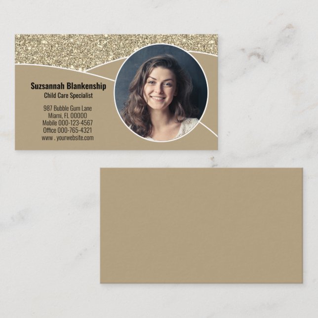 Professionell foto barnflicka Falskt guld glitter  Visitkort (Fram/baksida)
