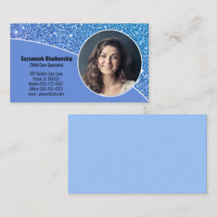 Professionell Foto Barnomsorg Blå Falsk Glitter Visitkort