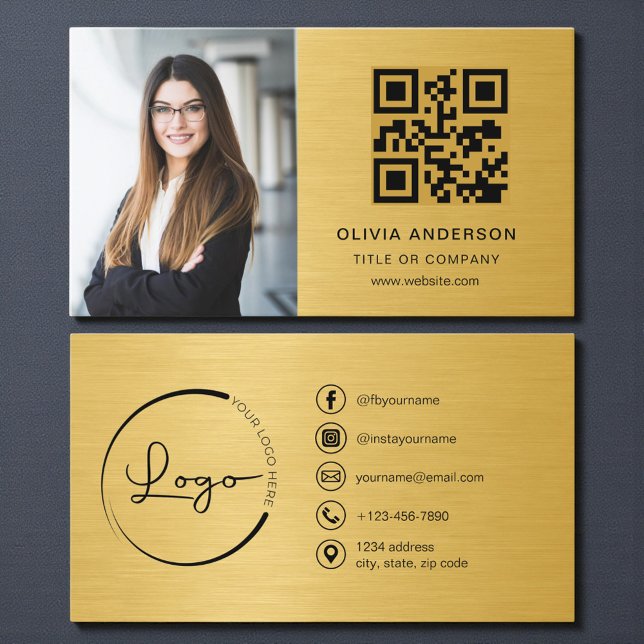 Professionell Foto Guld QR-kod Sociala Medier Visitkort (Skapare uppladdad)