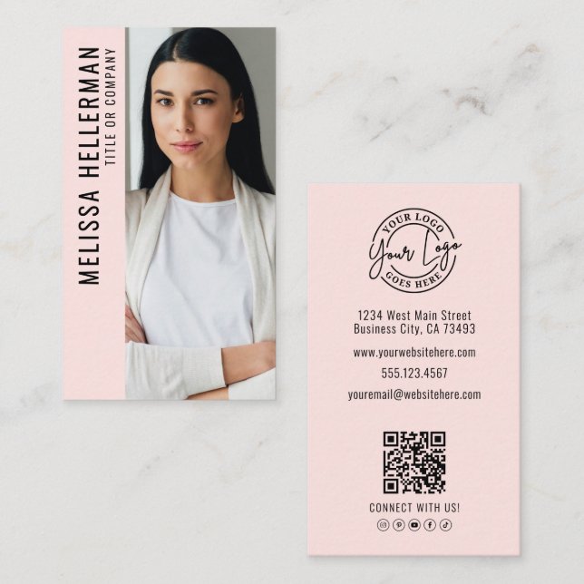 Professionell Foto Logotyp Vertikal Rosa Visitkort (Fram/baksida)