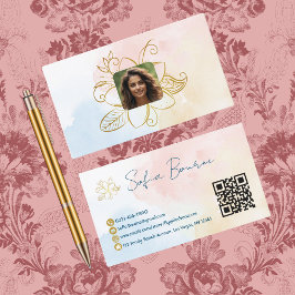 Professionell Foto QR-kod Blommig Pastell Anpassad Visitkort