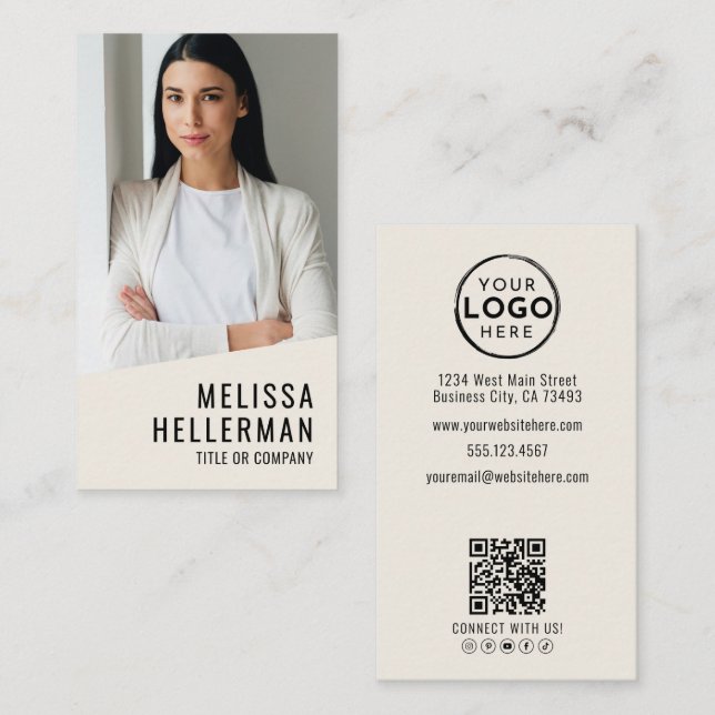 Professionell Foto QR-kod Logotyp Vertikal Visitkort (Fram/baksida)