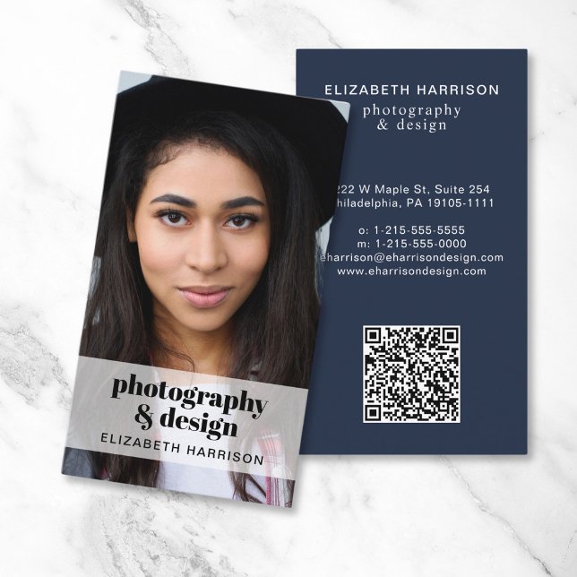 Professionell Foto QR-kodblått Visitkort (Skapare uppladdad)