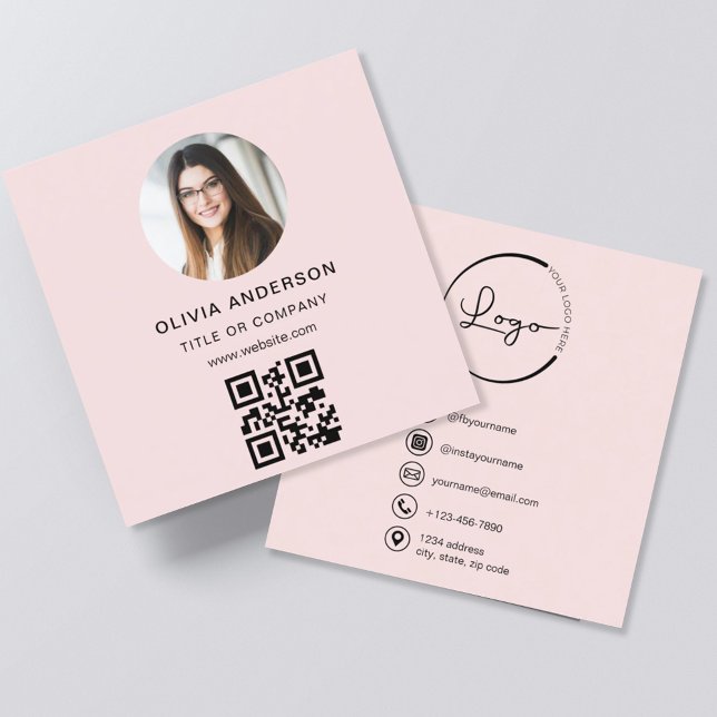 Professionell Foto  Rosa QR-kod Social Media Fyrkantigt Visitkort (Skapare uppladdad)