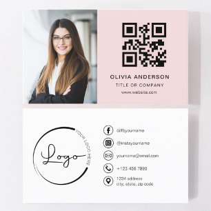Professionell Foto Rosa QR-kod Social Media Visitkort
