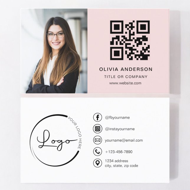 Professionell Foto  Rosa QR-kod Social Media Visitkort (Skapare uppladdad)