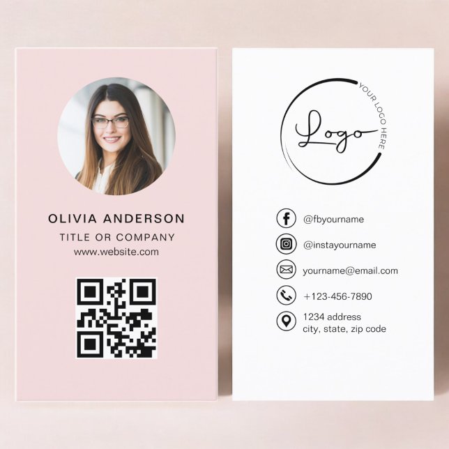 Professionell Foto  Rosa QR-kod Social Media Visitkort (Skapare uppladdad)