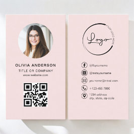 Professionell Foto  Rosa QR-kod Social Media Visitkort