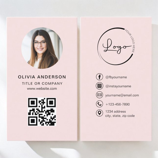 Professionell Foto  Rosa QR-kod Social Media Visitkort (Skapare uppladdad)