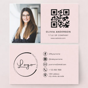 Professionell Foto Rosa QR-kod Social Media Visitkort