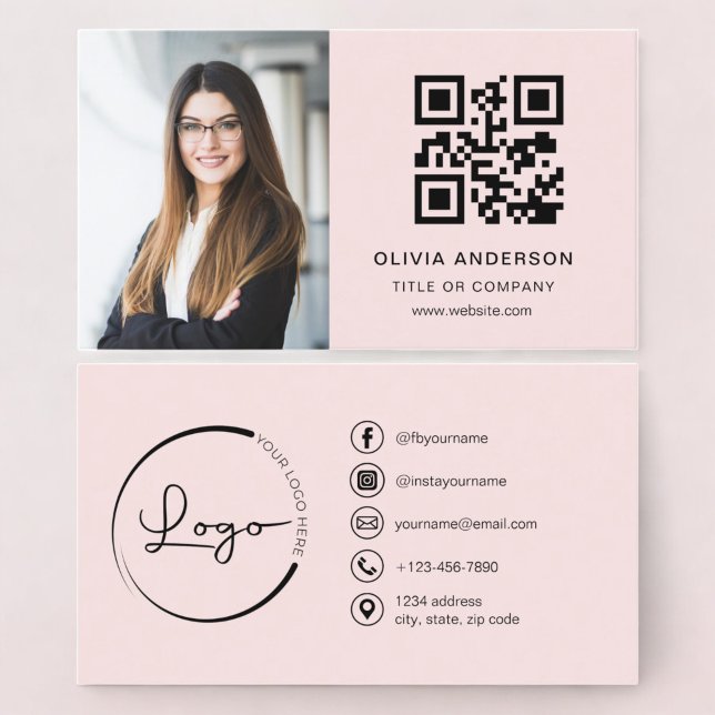 Professionell Foto  Rosa QR-kod Social Media Visitkort (Skapare uppladdad)