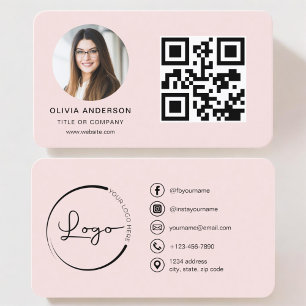 Professionell Foto Rosa QR-kod Social Media Visitkort