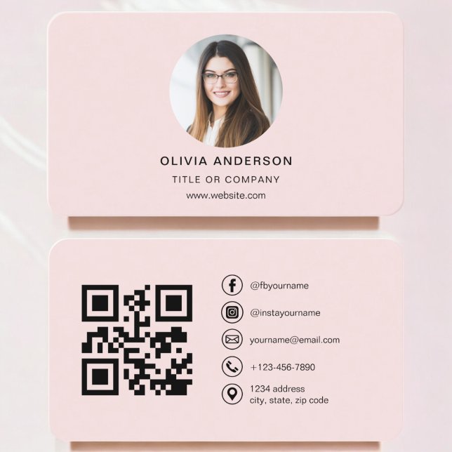 Professionell Foto  Rosa QR-kod Social Media Visitkort (Skapare uppladdad)