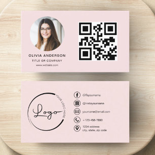Professionell Foto  Rosa QR-kod Social Media Visitkort