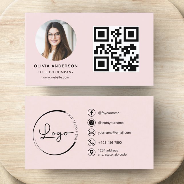 Professionell Foto  Rosa QR-kod Social Media Visitkort (Skapare uppladdad)