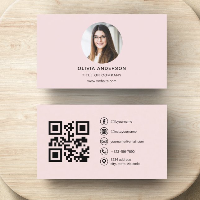 Professionell Foto  Rosa QR-kod Social Media Visitkort (Skapare uppladdad)