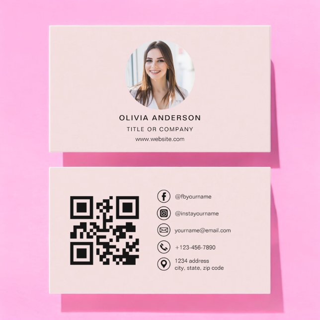 Professionell Foto  Rosa QR-kod Social Media Visitkort (Skapare uppladdad)