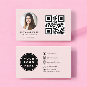 Professionell Foto  Rosa QR-kod Social Media Visitkort