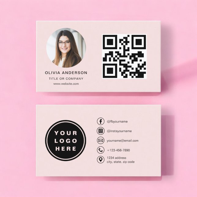 Professionell Foto  Rosa QR-kod Social Media Visitkort (Skapare uppladdad)