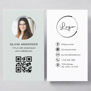 Professionell Foto Sage Grön QR-kod Sociala Medier Visitkort