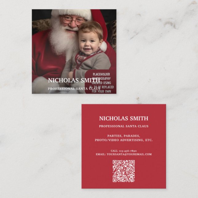 Professionell Foto Tomte QR-kod Fyrkantigt Visitkort (Fram/baksida)
