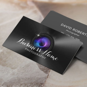 Professionell Fotografi Camera Lens Faux Metall Visitkort