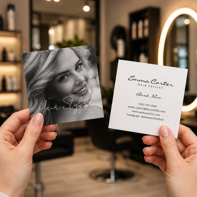 Professionell Frisör | Minimalistisk Frisörstylist Fyrkantigt Visitkort (Professional Hairdresser | Minimalist Hair Stylist Square Business Card)