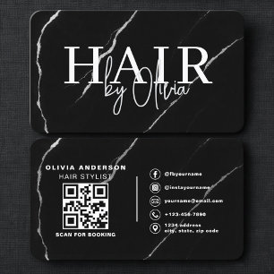 Professionell Frisör Silver Svart QR-kod Visitkort
