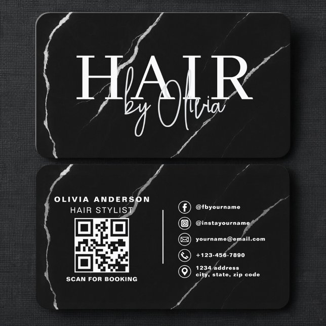 Professionell Frisör Silver Svart QR-kod  Visitkort (Skapare uppladdad)