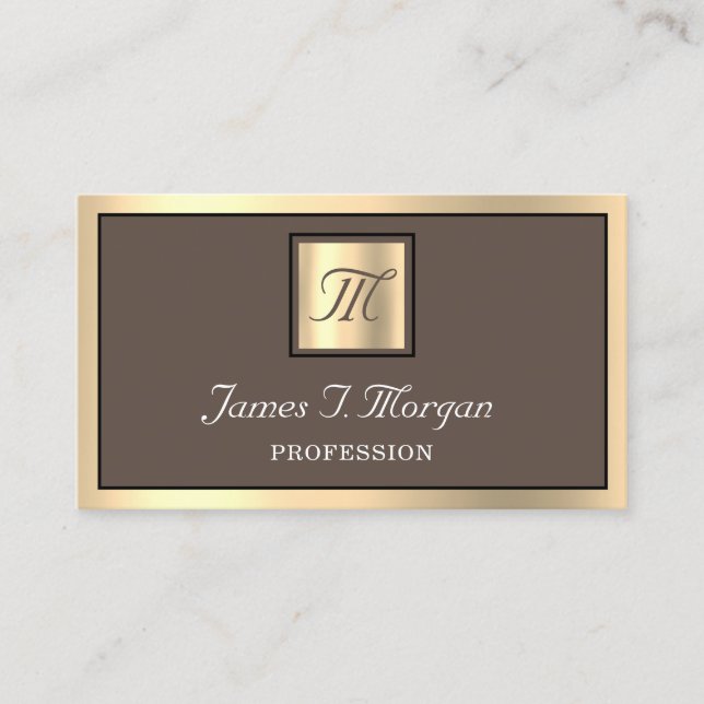 Professionell Golden Coffee Framed Brown Monogram Visitkort (Framsida)