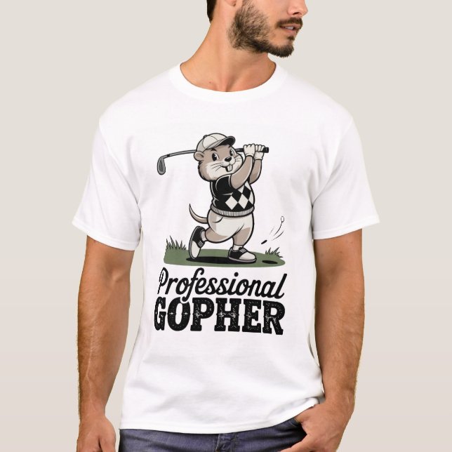 Professionell Gopher - Retro Golf Illustration T Shirt (Framsida)