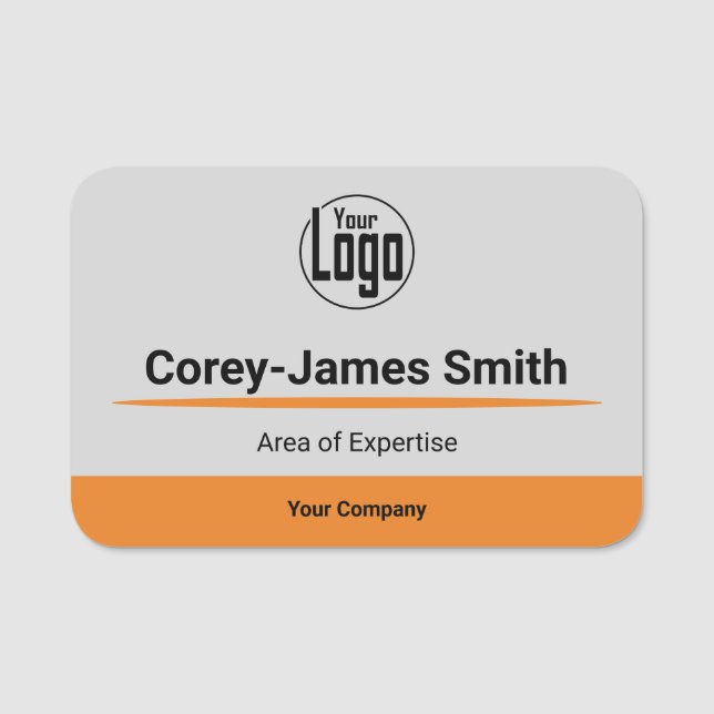 Professionell Grått Black Orange Logotyp Expert Namnbricka (Framsida)