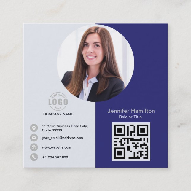 Professionell Grått lägg till ditt fotot QR-kodrap Fyrkantigt Visitkort (Framsida)