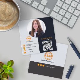 Professionell Grått Orange lägg till din fotoQR-ko Fyrkantigt Visitkort